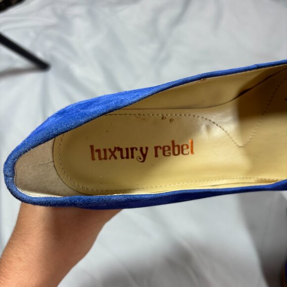 Luxury Rebel Blue Tan Suede Cork Selma Wedges Slip-On Platform Heels 6.5 - Picture 5 of 8